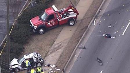 Two vehicles and a pedestrian were involved in a crash on Capital Boulevard in Raleigh.