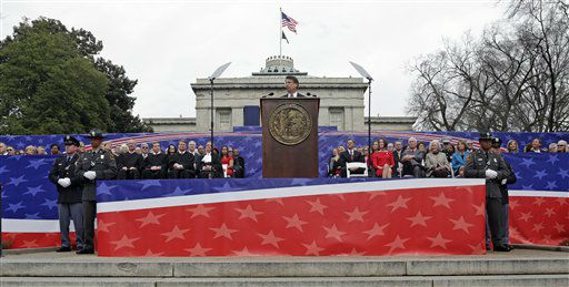 North Carolina Gov. Pat McCrory is sworn in by...