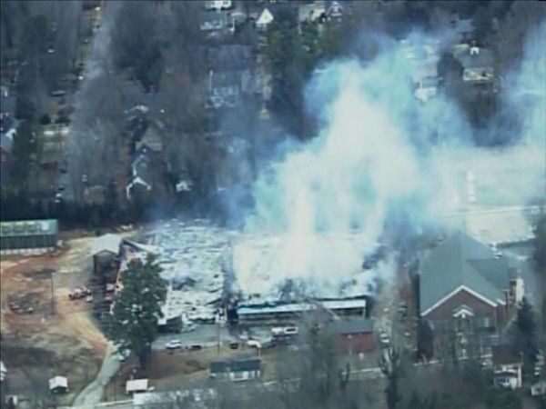 Flames ravage the Southern States Farm Supply...