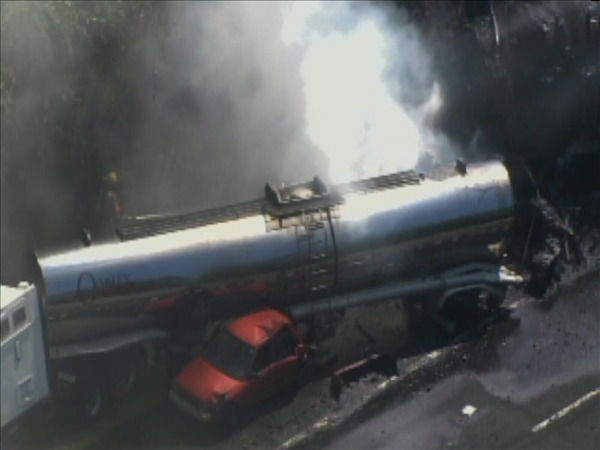 A truck burns on Interstate 85 Thursday morning...