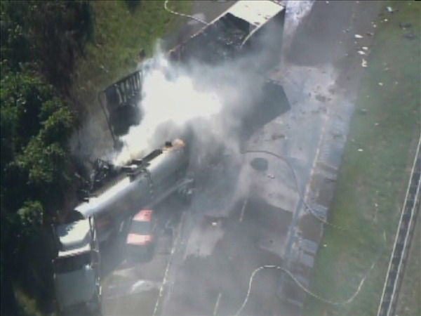 A truck burns on Interstate 85 Thursday morning...