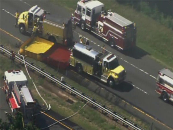 A truck burns on Interstate 85 Thursday morning...