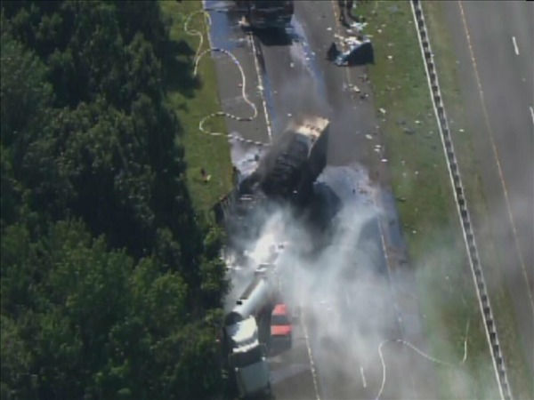 A truck burns on Interstate 85 Thursday morning...