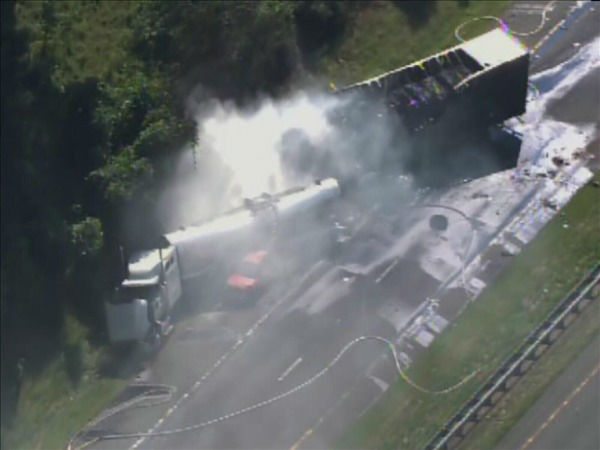 A truck burns on Interstate 85 Thursday morning...