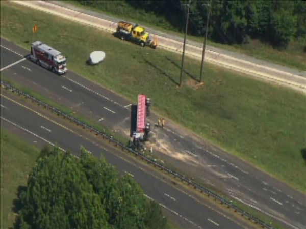 A truck burns on Interstate 85 Thursday morning...