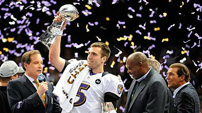 <div class="meta image-caption"><div class="origin-logo origin-image "><span></span></div><span class="caption-text">OK, but surely the &#34;I&#39;m going to Disney World&#34; thing started with the Super Bowl, right? You&#39;re right: The first time this was shouted after a big sporting event was the Super Bowl of 1987. Though it might seem like you&#39;re watching it live because it&#39;s so soon after the game, it&#39;s actually part of a commercial. The predetermined player &#40;or coach&#41; is recorded shouting the famous slogan &#40;using Disney World or Disneyland&#41; during the post-game celebration, and this is quickly edited into other footage that has been compiled earlier in the game. Disney&#39;s former CEO Michael Eisner said that his wife came up with the phrase. ...and, by the way, Joe Flacco is last year&#39;s Super Bowl MVP.  (Photo&#47;ABC News)</span></div>