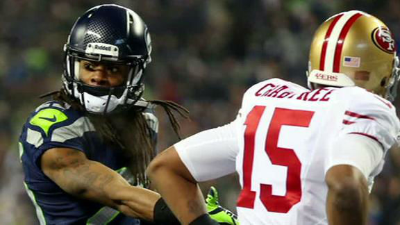 <div class="meta image-caption"><div class="origin-logo origin-image "><span></span></div><span class="caption-text"> Who is this Richard Sherman guy I keep hearing about? In the play that won their most recent game, Seahawks player Richard Sherman tipped a pass intended for 49ers player Michael Crabtree. When Sherman tried to shake hands with Crabtree, Crabtree shoved him. Sherman made a choking gesture that he said was directed at the 49ers quarterback. Soon after, Sherman gave a spirited sideline interview talking himself up and calling Crabtree a &#34;sorry receiver.&#34; People around the internet chimed in with opinions about the interview, debating whether Sherman&#39;s comments were called for and whether he was caught up in the moment or just trying to get attention. The NFL fined him nearly &#36;8,000 for taunting. (ABC News)</span></div>