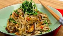 Soba Noodles with Pea Shoots and Shiitakes