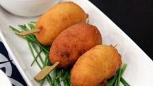 Chorizo Corn Dogs with Grainy Maple Mustard Chorizo Corn Dogs with Grainy Maple Mustard