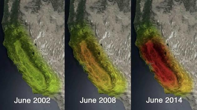 NASA released satellite images that show the dramatic loss of water storage in California.