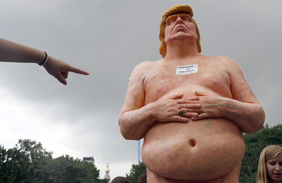 Image result for pictures of Trump naked statue